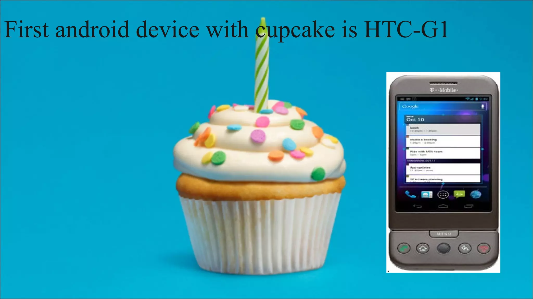 First android device with cupcake is HTC-G1 
 