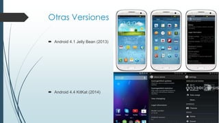 Otras Versiones
 Android 4.1 Jelly Bean (2013)
 Android 4.4 KitKat (2014)
 