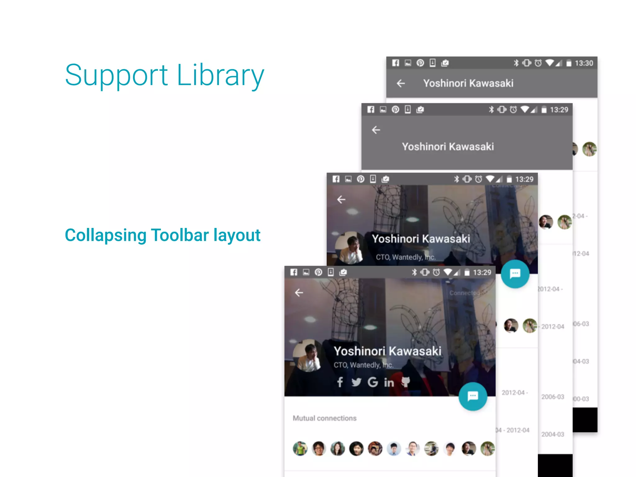 Support Library
Collapsing Toolbar layout
 
