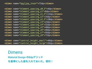 Dimens
Material Design の8dpグリッド
を基準にした値を入れておいた。便利！
 