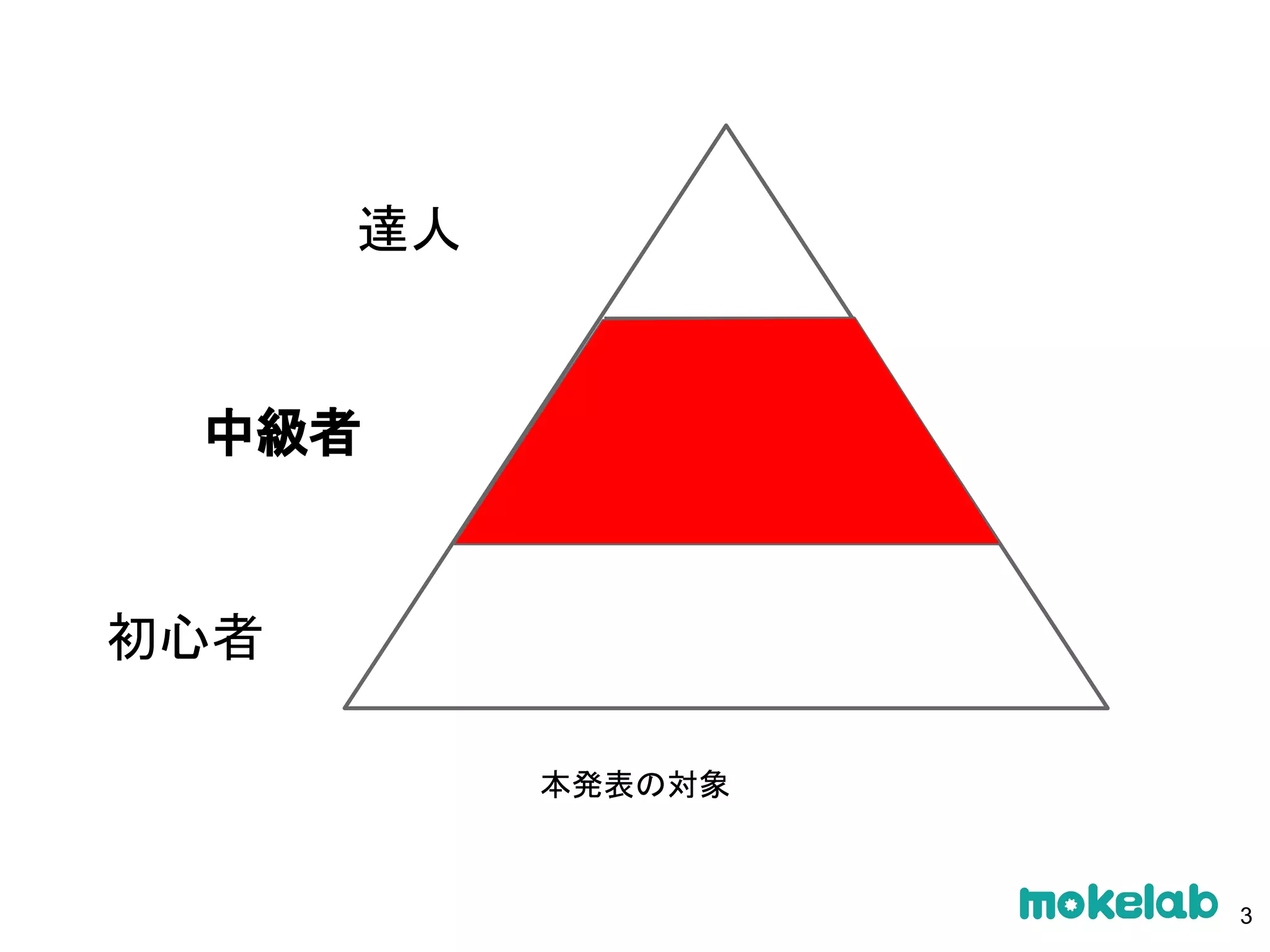 本発表の対象
初心者
中級者
達人
3
 