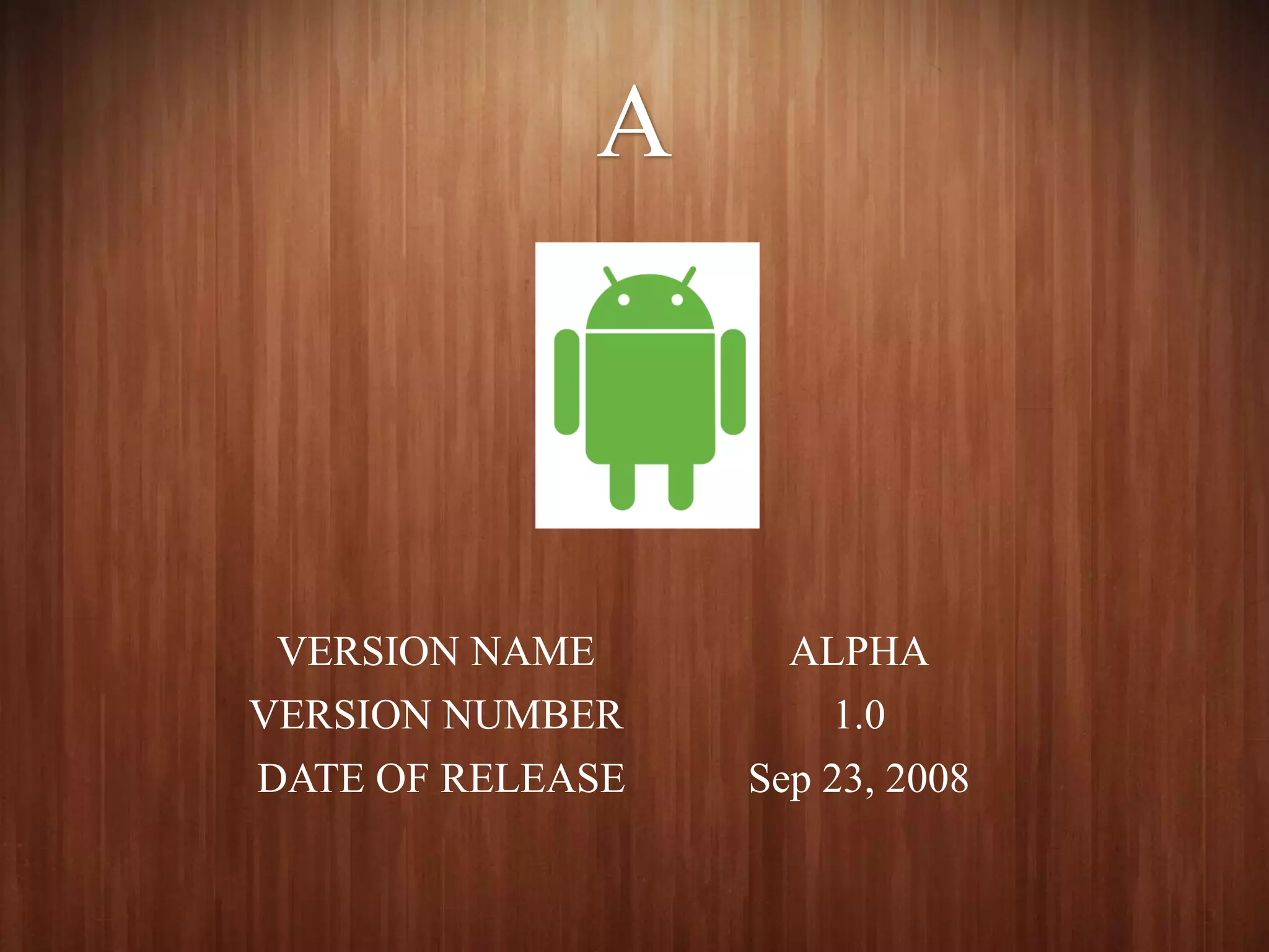 A
VERSION NAME ALPHA
VERSION NUMBER 1.0
DATE OF RELEASE Sep 23, 2008
 