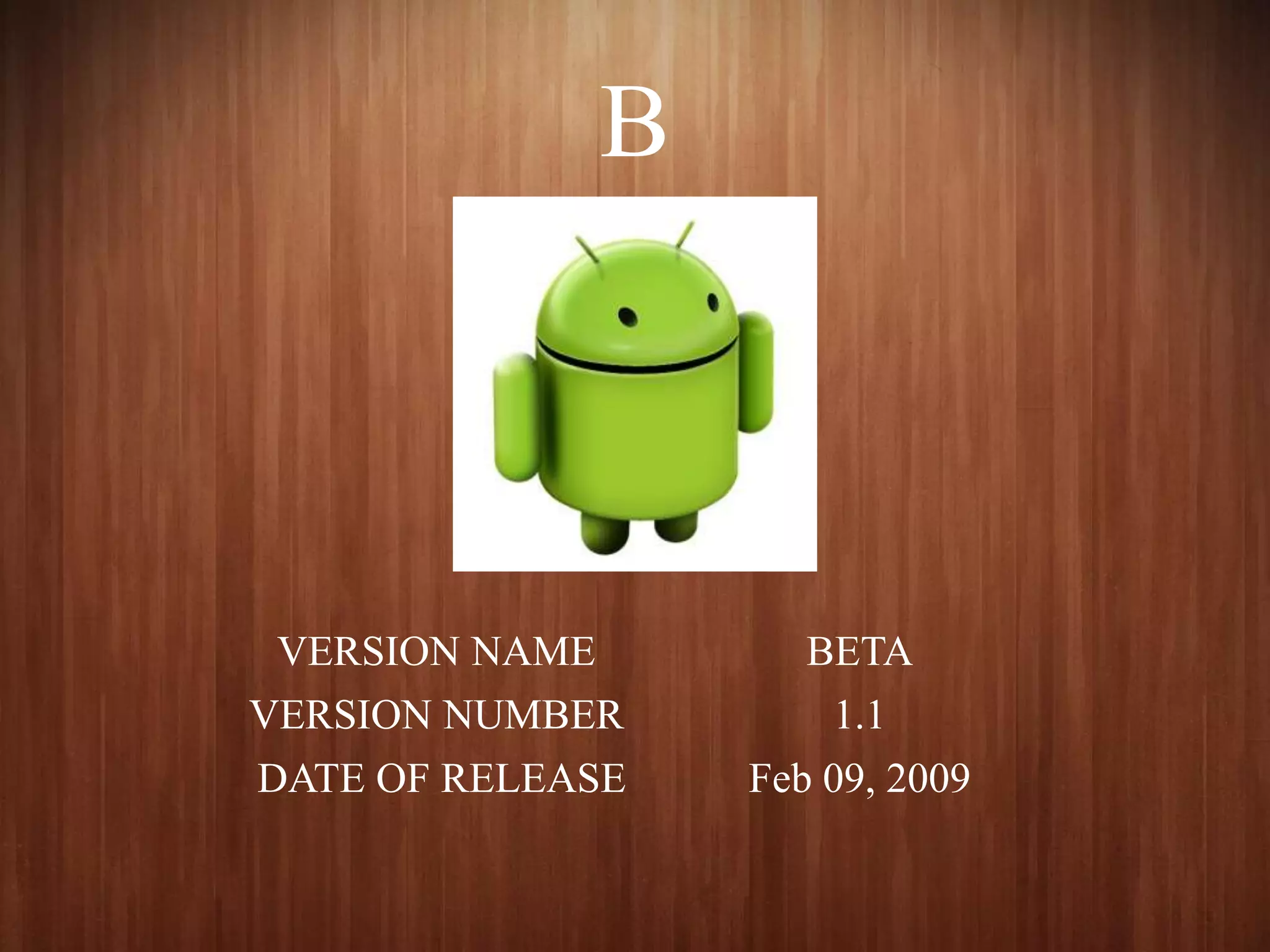 B
VERSION NAME BETA
VERSION NUMBER 1.1
DATE OF RELEASE Feb 09, 2009
 