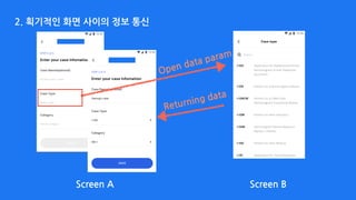 2. 획기적인 화면 사이의 정보 통신
Screen A Screen B
Open data param
Returning data
 
