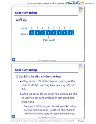 Lập trình viên Android – Module x – Tải về trọn bộ tại .
Bản quyền © Trung Tâm Tin Học - Đại Học Khoa Học Tự Nhiên | Xuất bản bởi ®Công GMC Trang 61
 