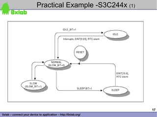 Practical Example -S3C244x (1)




                                                                 17
0xlab – connect your device to application – http://0xlab.org/
 