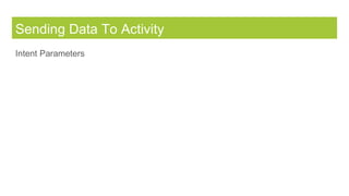 Sending Data To Activity
Intent Parameters
 