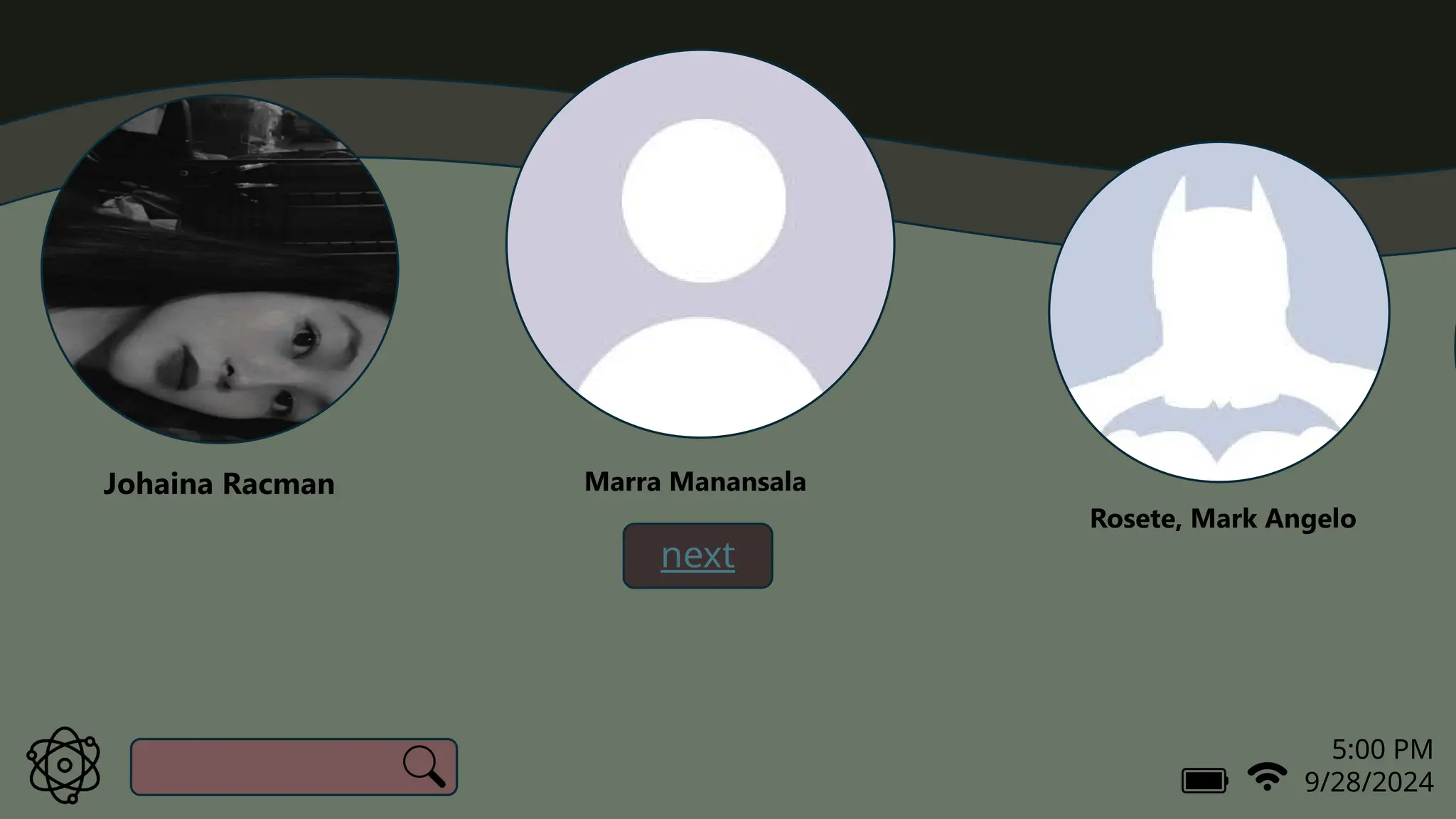 5:00 PM
9/28/2024
next
Johaina Racman
x
Rosete, Mark Angelo
t
Marra Manansala
 