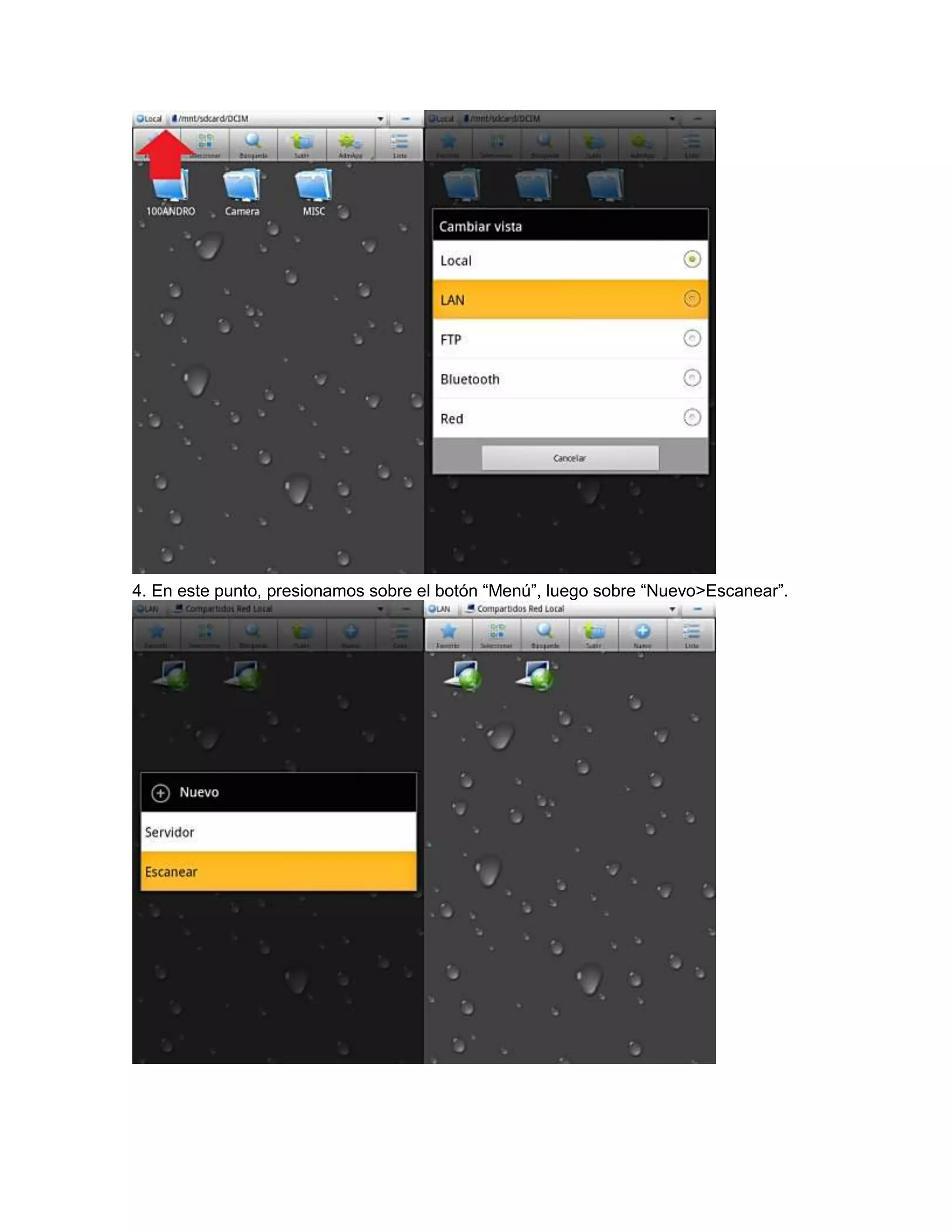 4. En este punto, presionamos sobre el botón “Menú”, luego sobre “Nuevo>Escanear”.
 
