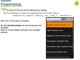 android development tutorial accelerometer tutorial... Sensors in Android (old) | PDF