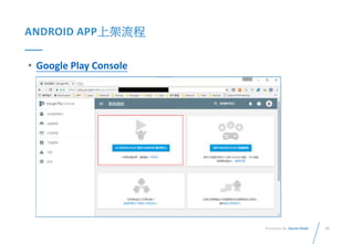 28Presented By: Duran Hsieh
ANDROID APP上架流程
• Google Play Console
 