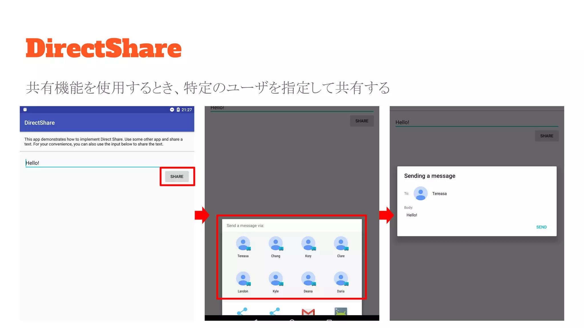 DirectShare
共有機能を使用するとき、特定のユーザを指定して共有する
 