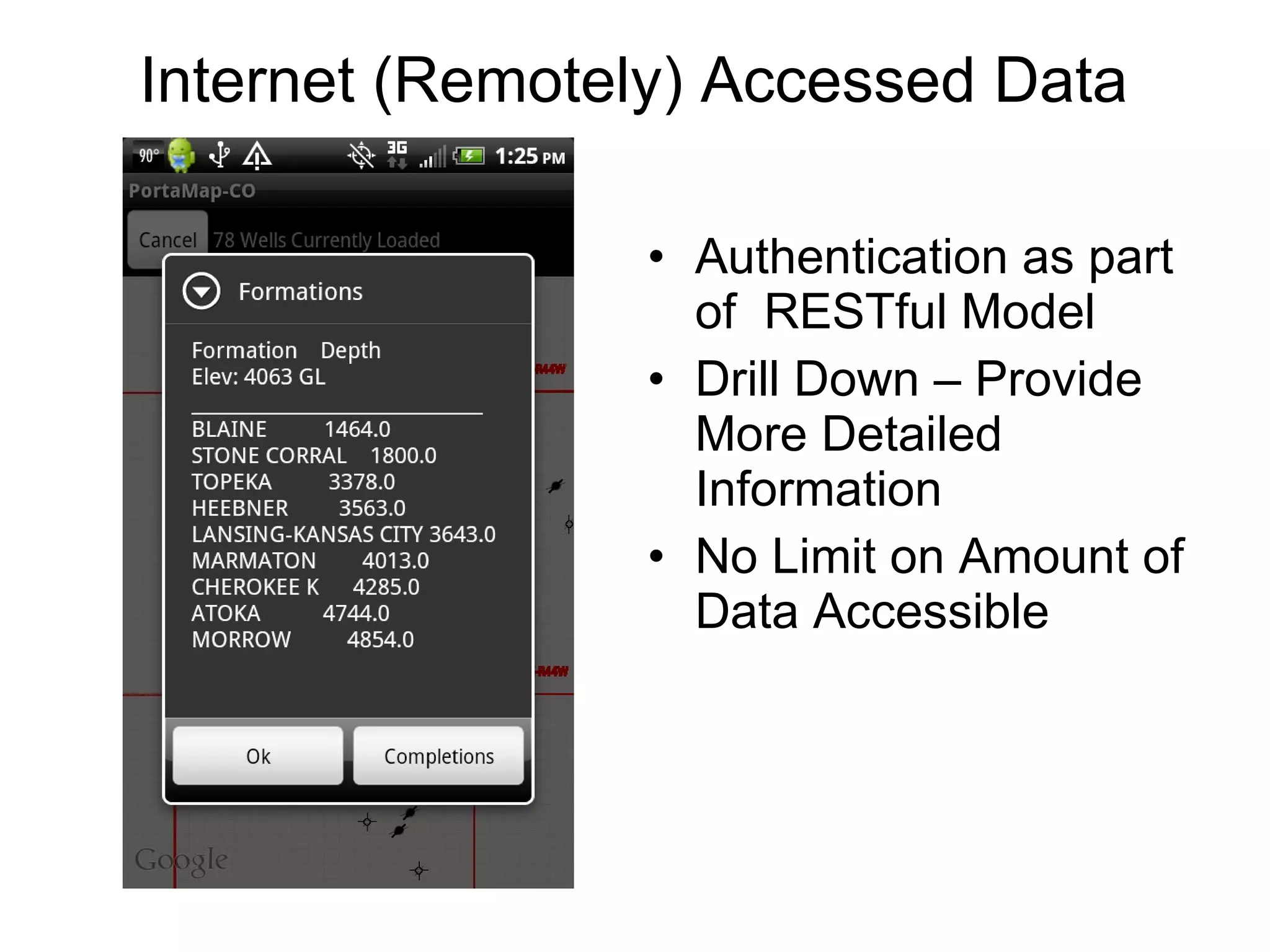 Authentication as part of  RESTful Model Drill Down – Provide More Detailed Information No Limit on Amount of Data Accessible Internet (Remotely) Accessed Data 