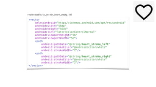 <vector
xmlns:android="http://schemas.android.com/apk/res/android"
android:width="56dp"
android:height="56dp"
android:tint="?attr/colorControlNormal"
android:viewportHeight="56"
android:viewportWidth="56">
<path
android:pathData="@string/heart_stroke_left"
android:strokeColor="@android:color/white"
android:strokeWidth="2"/>
<path
android:pathData="@string/heart_stroke_right"
android:strokeColor="@android:color/white"
android:strokeWidth="2"/>
</vector>
res/drawable/ic_vector_heart_empty.xml
 