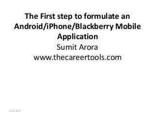 The First step to formulate an
Android/iPhone/Blackberry Mobile
Application
Sumit Arora
www.thecareertools.com
5/23/2013
 