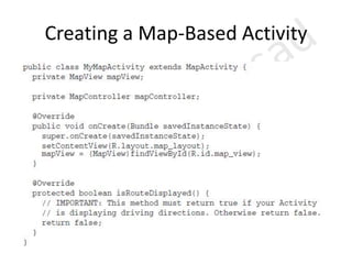 Using SensorsGet sensor managermSensorManager = (SensorManager) getSystemService(SENSOR_SERVICE);Register listenermSensorManager.registerListener(mySensorEventListener, SensorManager.SENSOR_ACCELEROMETER | SensorManager.SENSOR_MAGNETIC_FIELD | SensorManager.SENSOR_ORIENTATION,SensorManager.SENSOR_DELAY_FASTEST);Unregister ListenermSensorManager.unregisterListener(mySensorEventListener);