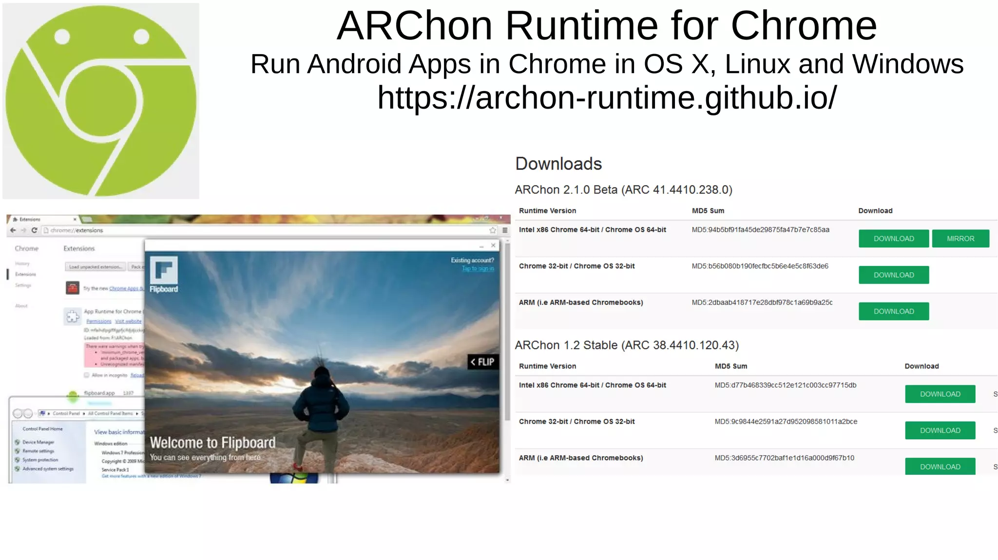 ARChon Runtime for Chrome
Run Android Apps in Chrome in OS X, Linux and Windows
https://archon-runtime.github.io/
 