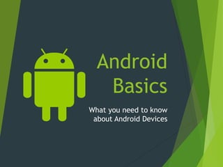 Android
Basics
What you need to know
about Android Devices
 