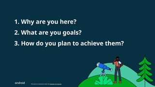 This work is licensed under the Apache 2.0 License
1. Why are you here?
2. What are you goals?
3. How do you plan to achieve them?
 