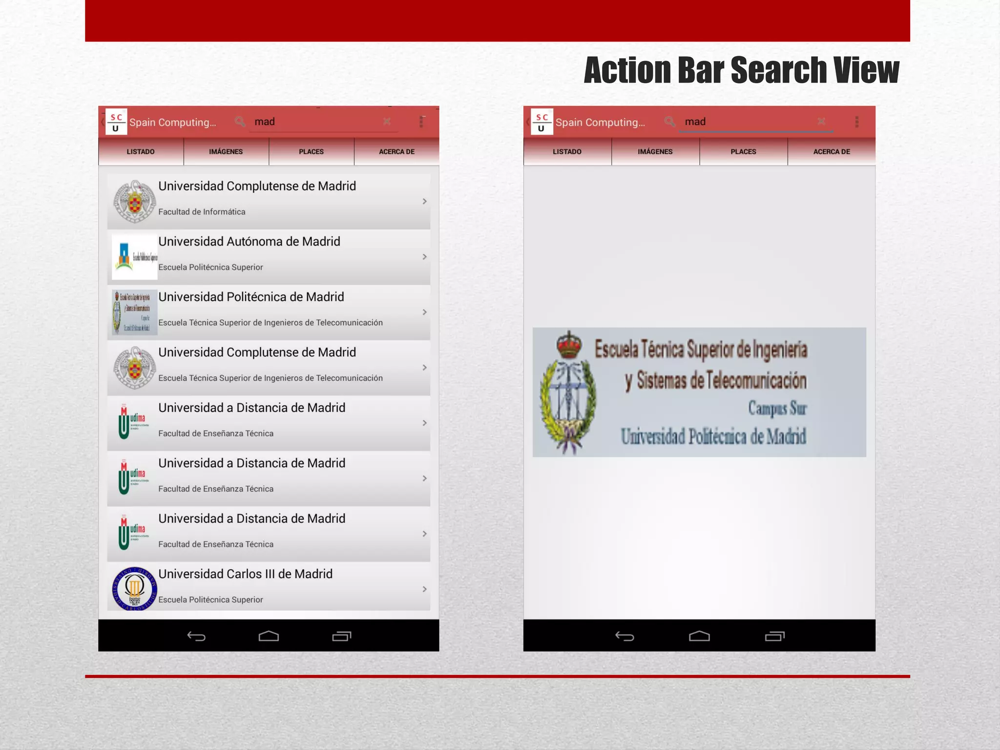 Action Bar Search View
 