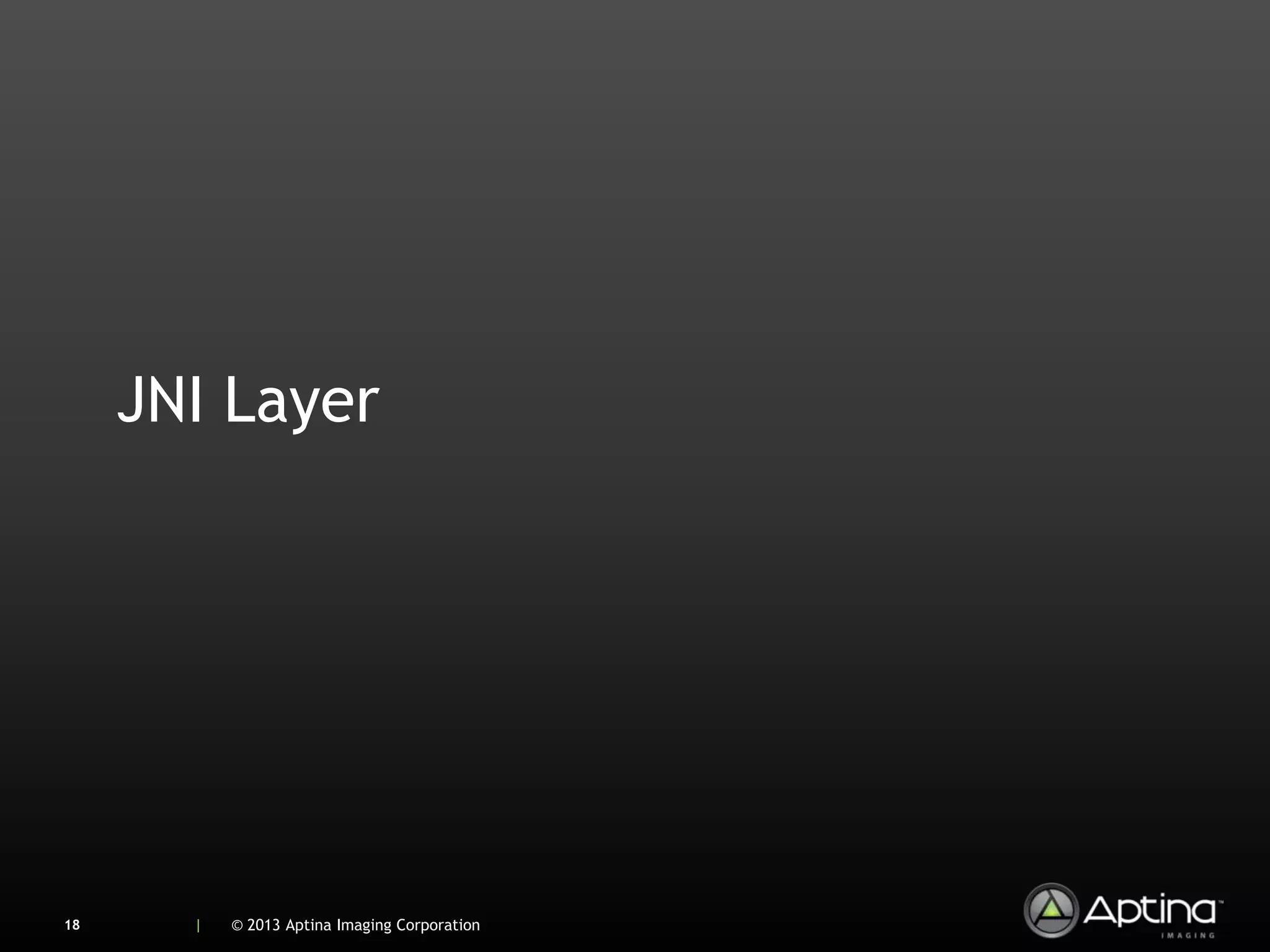 JNI Layer




18     |   © 2013 Aptina Imaging Corporation
 