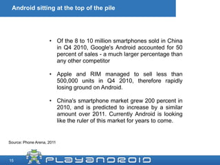 Chinese Markets <br /><ul><li>China's mobile game market has grown 100 percent annually over the past 3 years, and the gro...