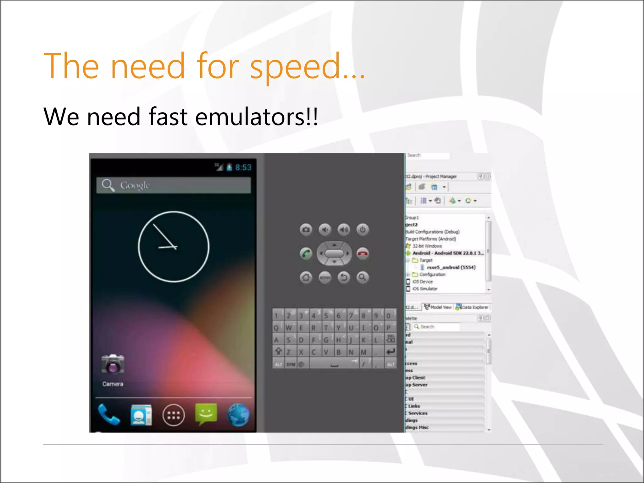 The need for speed…
We need fast emulators!!
 
