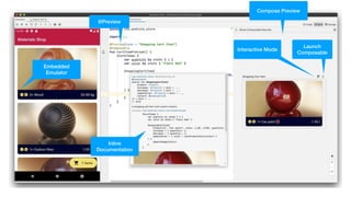 Compose Preview
Interactive Mode
Launch
Composable
Inline
Documentation
Embedded
Emulator
@Preview
 