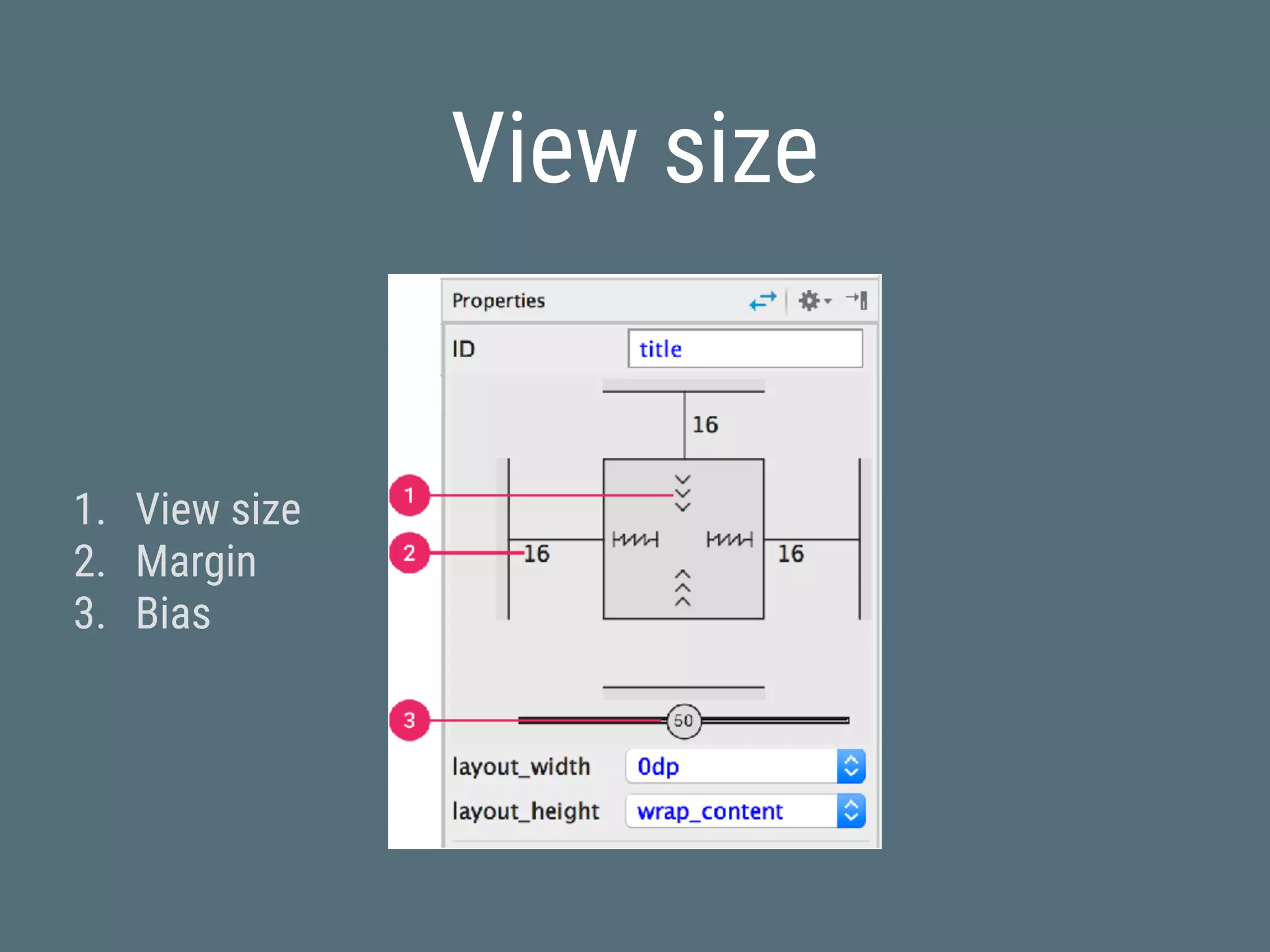 View size
1. View size
2. Margin
3. Bias
 