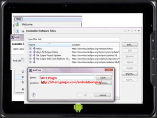 ADT Plugin
http://dl-ssl.google.com/android/eclipse/
 