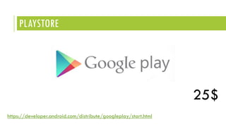 PLAYSTORE
https://developer.android.com/distribute/googleplay/start.html
25$
 