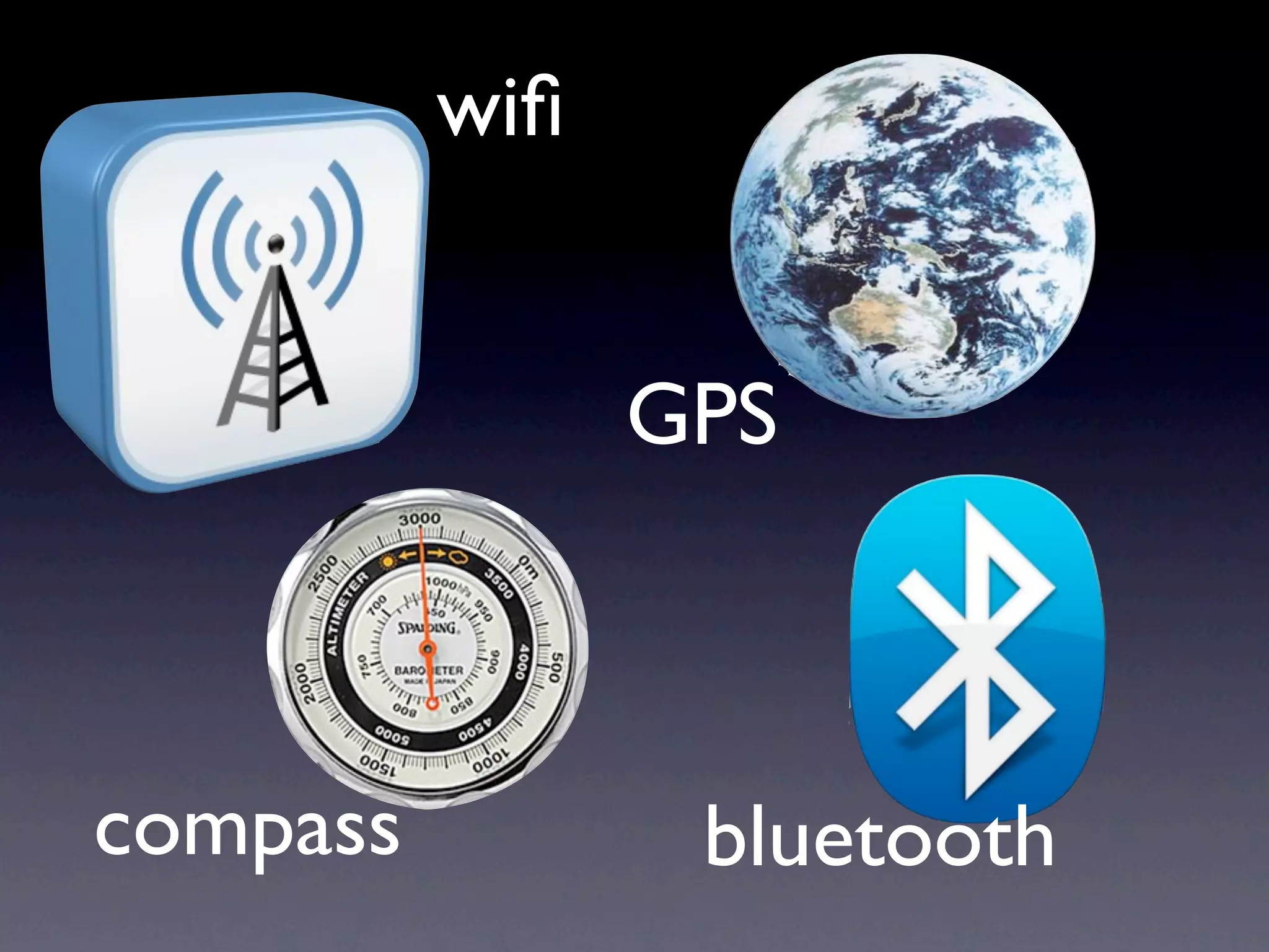 wiﬁ


                GPS



compass          bluetooth
 