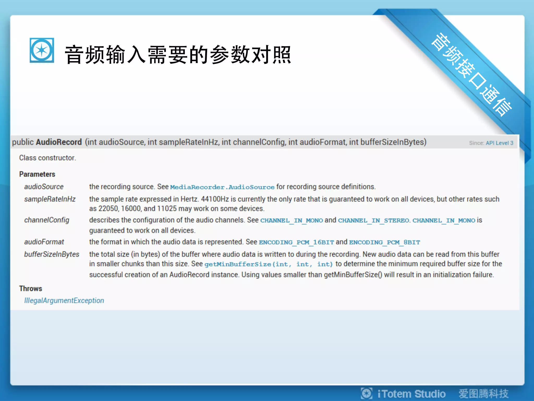 音频输入需要的参数对照
 