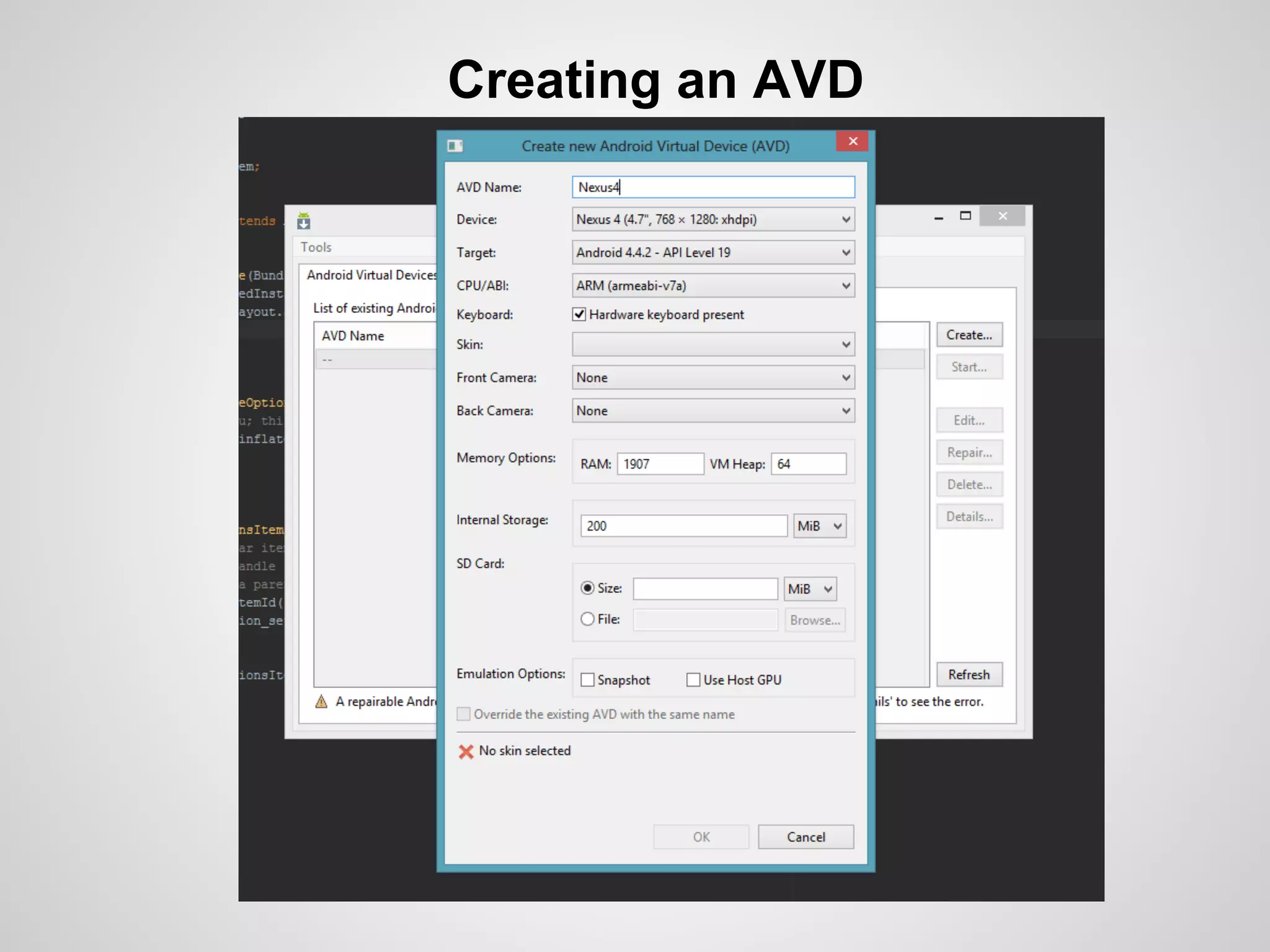 Creating an AVD
 