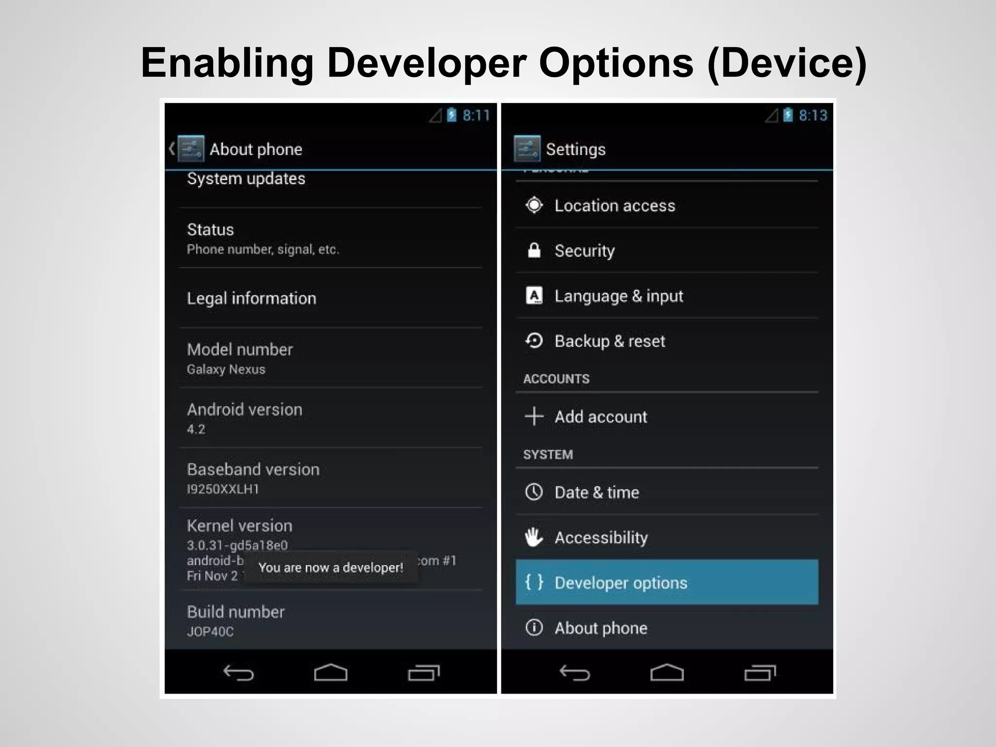 Enabling Developer Options (Device)
 