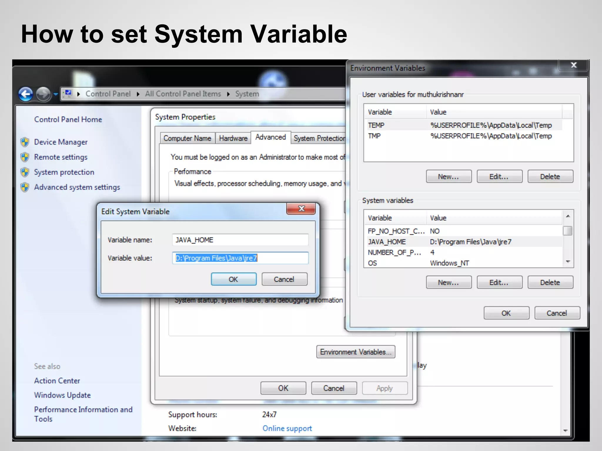 How to set System Variable
 