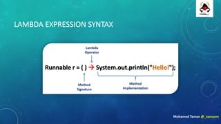 LAMBDA	EXPRESSION	SYNTAX
Mohamed	Taman	@_tamanm
 