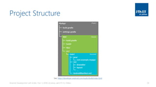 Project Structure
Android Development with Kotlin, Part 1 | 2018 | Andreas Jakl | FH St. Pölten 28
See: https://developer.android.com/studio/build/index.html
 
