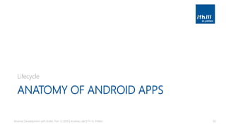 ANATOMY OF ANDROID APPS
Lifecycle
Android Development with Kotlin, Part 1 | 2018 | Andreas Jakl | FH St. Pölten 50
 