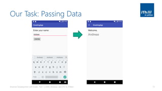 Our Task: Passing Data
Android Development with Kotlin, Part 1 | 2018 | Andreas Jakl | FH St. Pölten 72
 