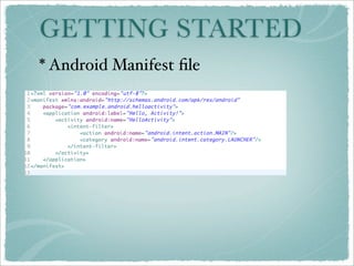GETTING STARTED
* Android Manifest ﬁle
 
