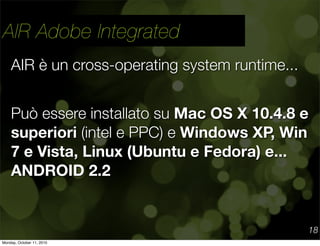 AIR Adobe Integrated
    AIR è un cross-operating system runtime...


    Può essere installato su Mac OS X 10.4.8 e
    s...