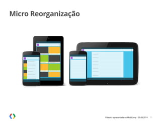 Palestra apresentada no MobCamp - 05.08.2014 35
Micro Reorganização
 