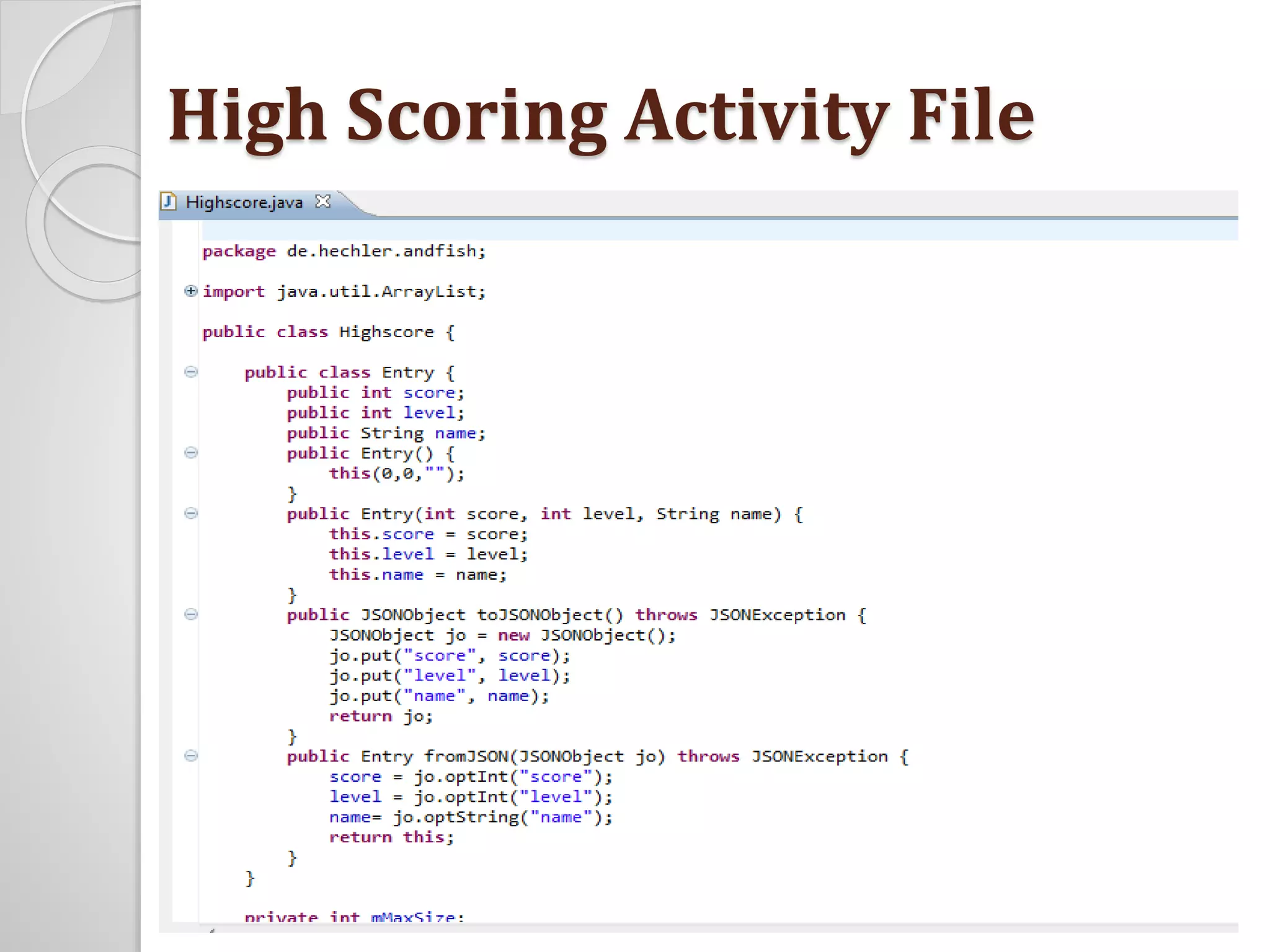 High Scoring Activity File 
 