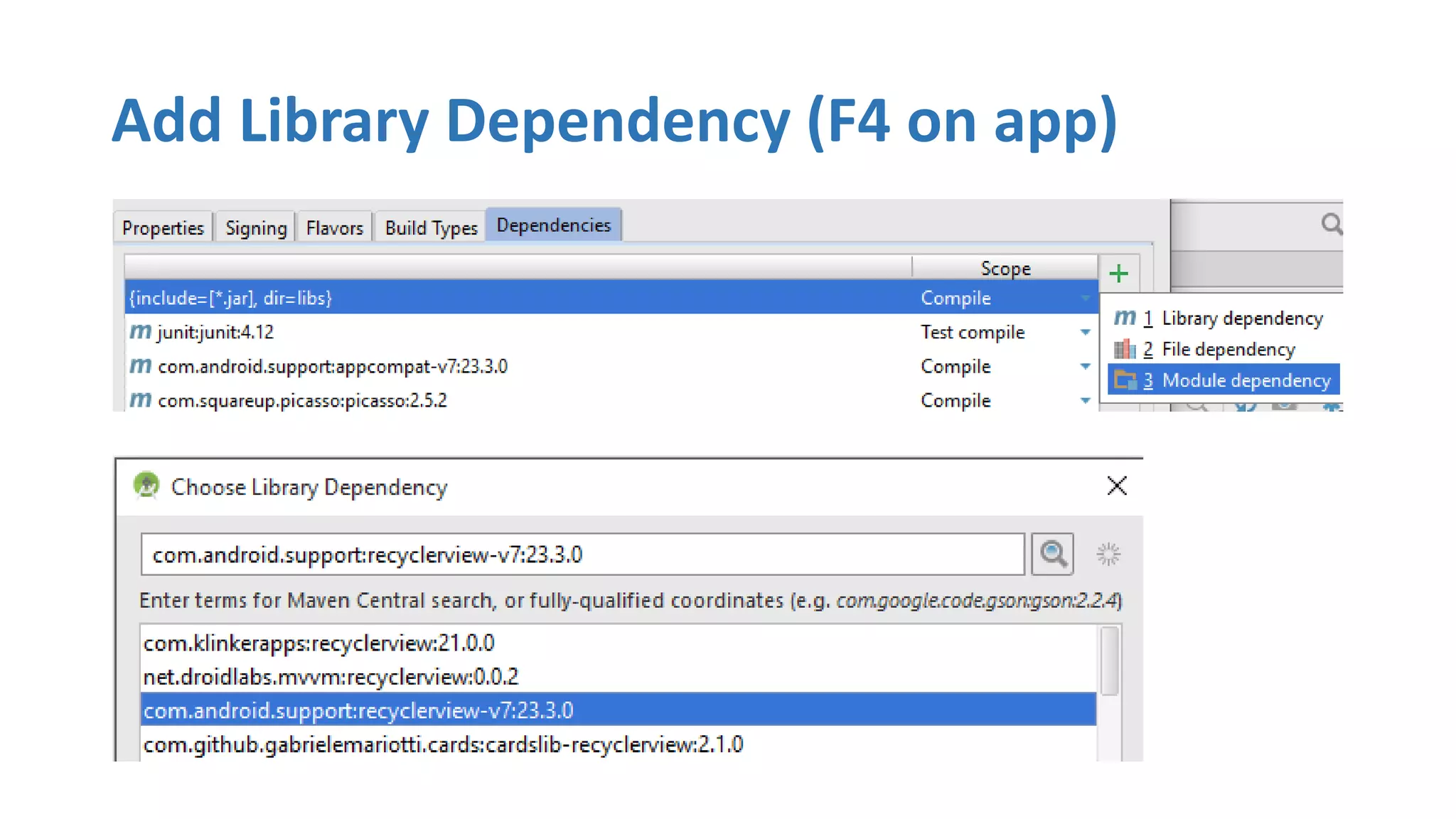 Add Library Dependency (F4 on app)
 