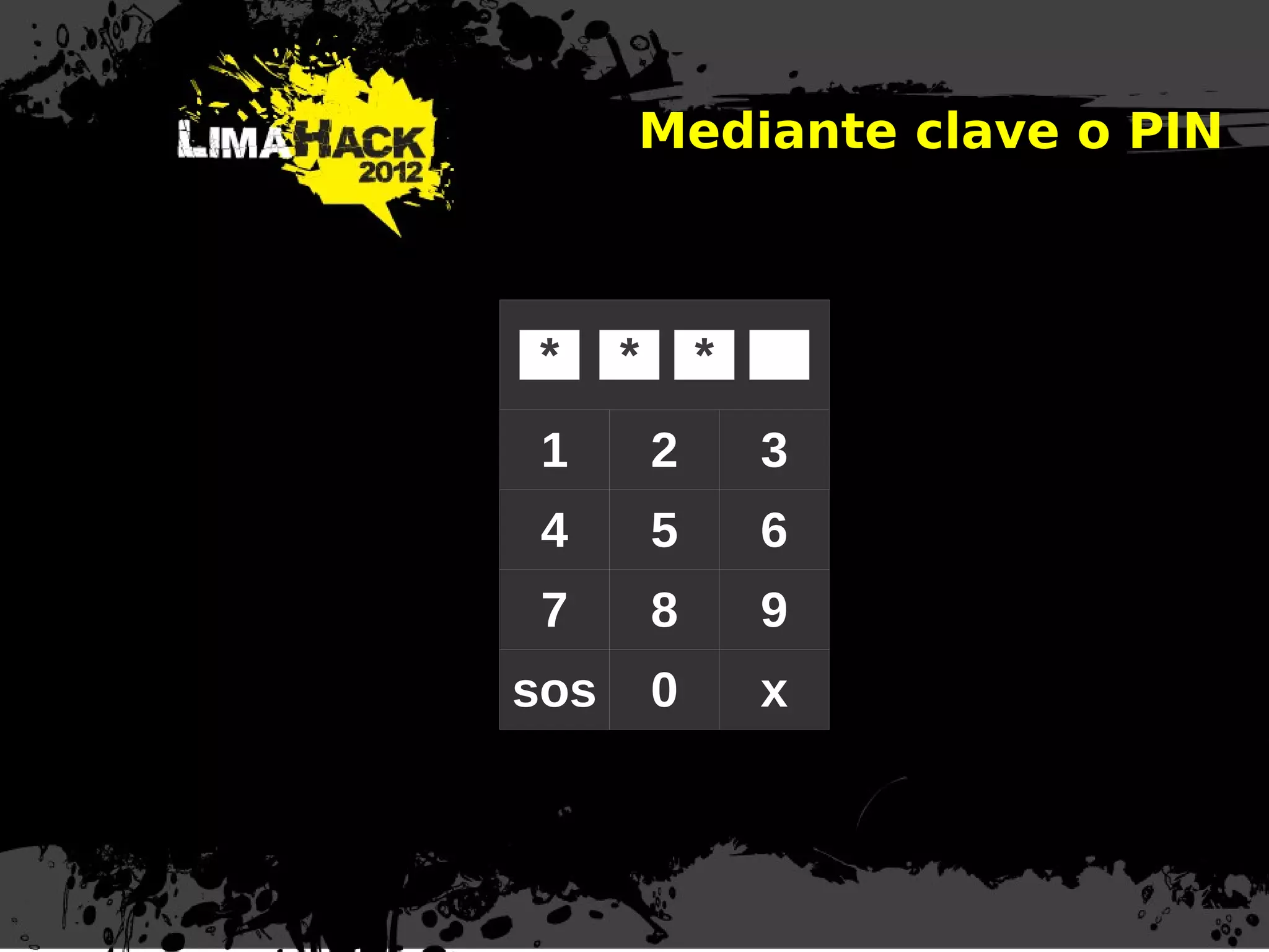 Mediante clave o PIN
1 2 3
4 5 6
7 8 9
sos 0 x
* **
 