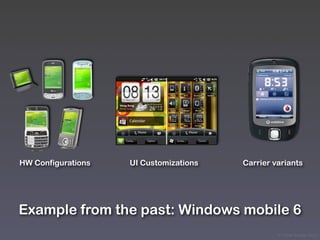 HW Configurations   UI Customizations   Carrier variants




Example from the past: Windows mobile 6
                                                 © Victor Arroyo 2011
 