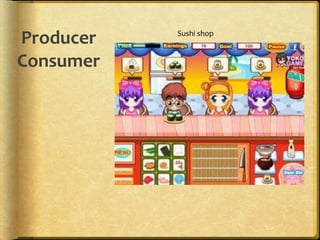 Producer
Consumer
Sushi shop
 