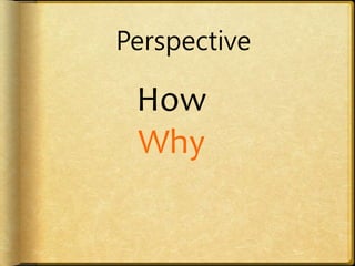 Perspective
How
Why
 