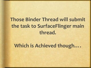Those Binder Thread will submit
the task to SurfaceFlinger main
thread.
Which is Achieved though….
 